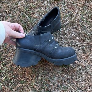 Harley-Davidson Black Leather Mules Ankle Boots Shoes with Studded Straps